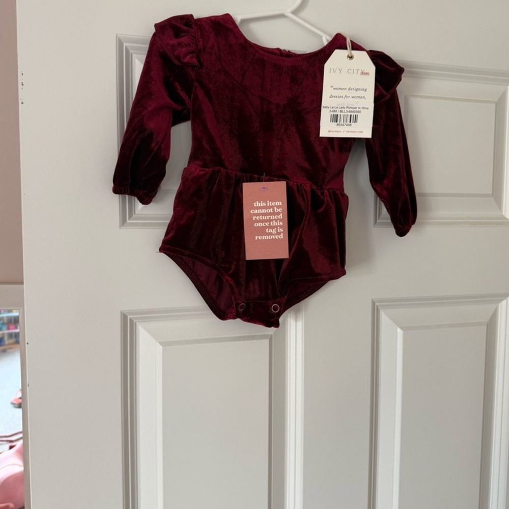 Ivy City Co Deep Red Velvet Baby Bodysuit